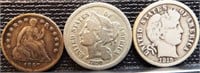 (3) Antique U.S. Coins - Dimes & 3-Cent Nickel