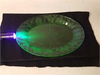Uranium Glass Platter. Poinsettia Pattern