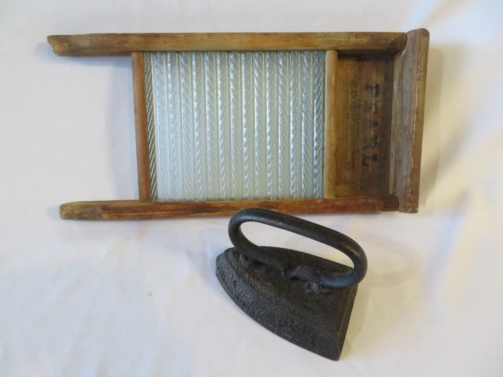An Antique Washboard and Sad Iron