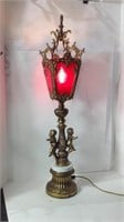 Antique Cast Metal Cherubs&Wavy Glass Lamp U16A