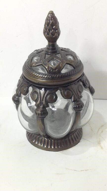 Vintage Brass Caged BlownGlass Apothecary Jar U7A