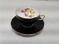Black Pansy Flower Cup and Saucer
