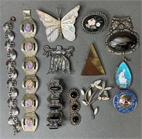 12pc Sterling Silver Jewelry w/ Pins & Bracelets