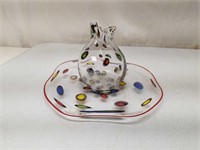 Glass Roots Hand Blown Artist Made Plate & Vase