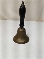 Antique Brass School House Bell w Wood Handle