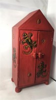 Small Red Vintage Wood Cabinet Lizards&Stars U8B