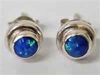 Sterling Silver & Opal Stud Earrings
