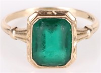 10K YELLOW GOLD ANTIQUE GLASS LADIES RING