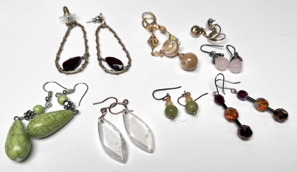 LOT OF STONE / GLASS EARRINGS - 8 PAIRS