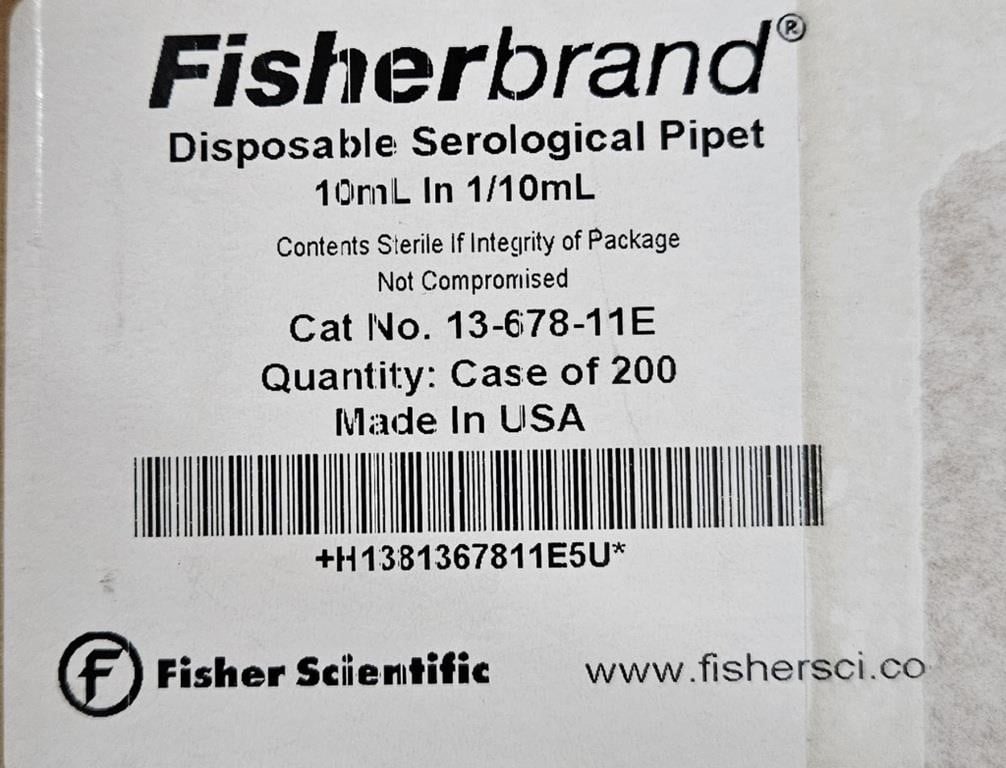 Case of FisherBrand 10ml Serological Pipettes