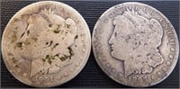 (2) 1891-S & 1897-O Morgan Silver Dollars - Coins