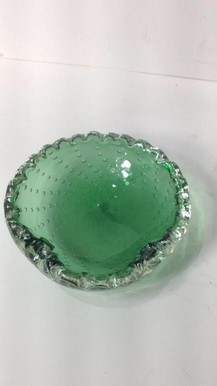 Vintage Murano Art Glass Green Ashtray U16A