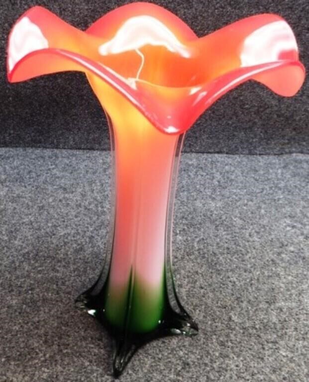 Tall Cased Art Glass Multi-Colored Vase