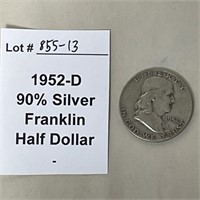 1952-D Franklin 90% Silver Half Dollar