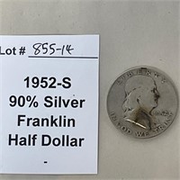 1952-S Franklin 90% Silver Half Dollar