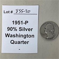 1951-P Washington 90% Silver Quarter