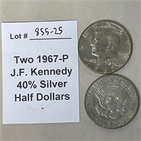 Two 1967-P JFK 40% Silver Half Dollars