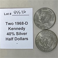 Two 1968-D JFK 40% Silver Half Dollars