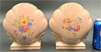 Two Clam Shell Pink Vases Double Sided Roses Gold