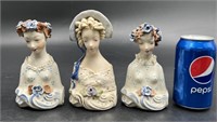 3 Vintage 1940s Cordey Porcelain Victorian Ladies