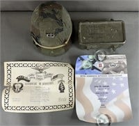 Vietnam Era Helmet & First Aid Kit w/ Documents