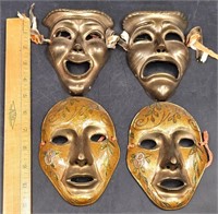 2 Pairs Brass Masks Wall Decor Theatre