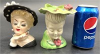 Pair 1960's Lady Head Vases Inarco