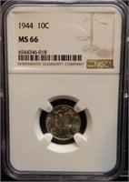1944 Graded MS66 Mercury Silver Dime