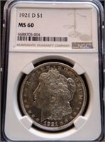 1921-D Graded MS60 Morgan Silver Dollar