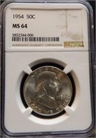 1954 Graded MS64 Franklin Half Silver Dollar