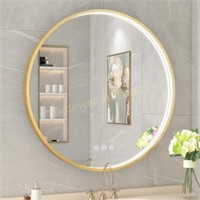 Twalsu 24 LED Round Mirror  Gold  Dimmable