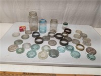 Antique Fruit Jar Glass Lids + Rings + Jars