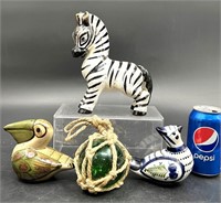 Ceramic Animals & Glass Float
