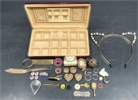 Vintage Jewelry Box w Antique Pieces & Jewelry