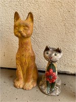 2 Pottery Cat Garden Statues