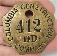 Vintage Brass Badge Columbia Const Irwin Hodson
