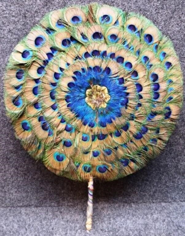 Natural Peacock Bird Feather Handfan Hand Fan