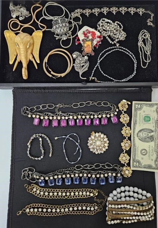 Jewelry Lot - Owl, Elephant - Bracelets Necklaces+