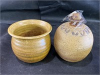 VTG Art Pottery Oil Lamp & Bowl