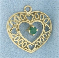Emerald Heart Pendant or Charm in 14k Yellow Gold
