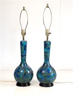 Pair of Incredible MCM Blue Ceramic Lamps