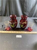Lily of the Valley Handpainted Vases & two Small