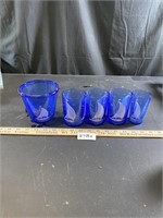 Blue Glass Candle Holders - One has a chip