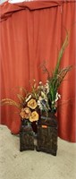 2 tin vases with artificial flowers. 63" tall.
