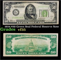1934 $50 Green Seal Federal Reserve Note Grades vf