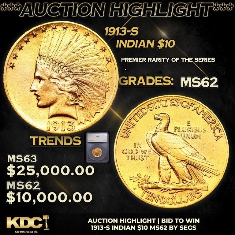 ***Auction Highlight*** 1913-s Gold Indian Eagle $