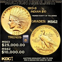 ***Auction Highlight*** 1913-s Gold Indian Eagle $