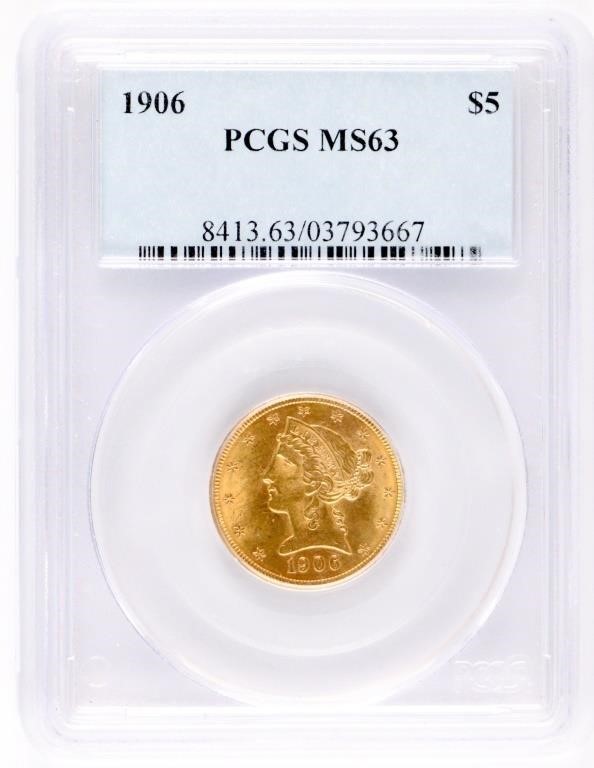 1906 $5 DOLLAR US GOLD EAGLE COIN