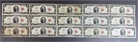 15pc 1963 Series $2 Legal Tender Notes Red Seals