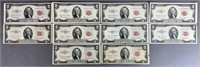 10pc 1953 Series $2 Legal Tender Notes Red Seals